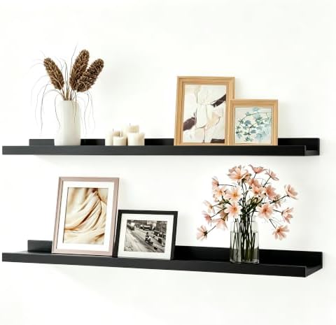 Black Floating Shelves for Wall Decor, 32 in Shelf with Lip Set of 2