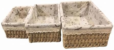 Wicker Woven Baskets With Liner, 3Packs Small Square Decorative Shelf Basket For Home Storage And Organizing (natural be