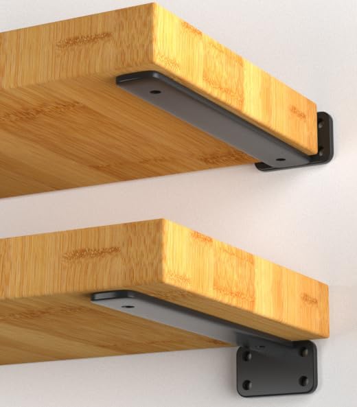 8 Pack - 14 inch Black Hidden L Shelf Bracket (1/5 Inch Thicked) Iron Floating Shelf Brackets Rustic Industrial Metal Br