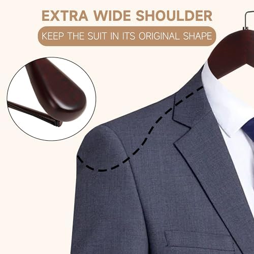 12-Pack Premium Wooden Wide Shoulder Suit Hangers, Heavy-Duty Solid Wood Coat Hangers with Non-Slip Locking Pant Bar for Heavy Clothes, Garments, Blazers, Jackets, Outerwear, Shirts (Dark Cherry)