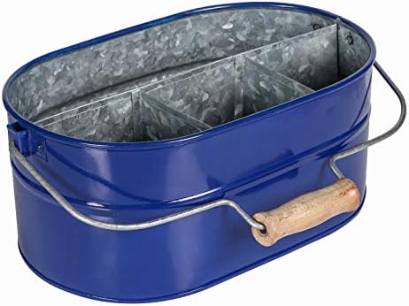 Alpha Living Home 4-Section Galvanized Utensil Caddy, Blue Wooden Handle