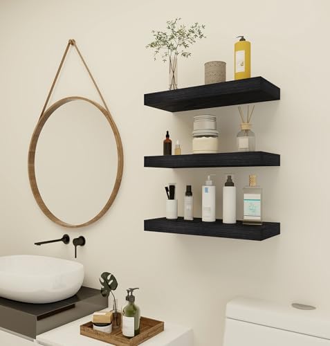 Vervida® Black Rustic Floating Wall Shelves 15in Set of 3 Hidden