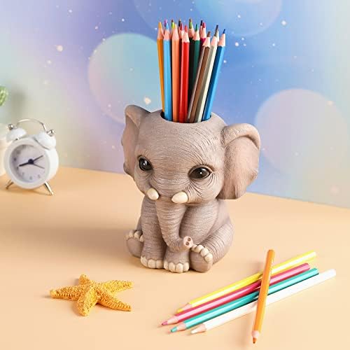 Elephant Pen Pencil Holder, Cute Animal Ornament Makeup Brush Holder Toothbrush Holder Home Office Desk Decor Organizer Accessory