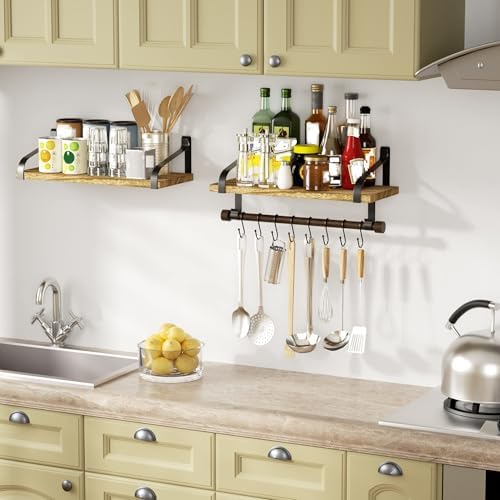 Love-KANKEI 17.3"Floating Wall Shelves Set of 2,Solid Wood,Carbonized Black