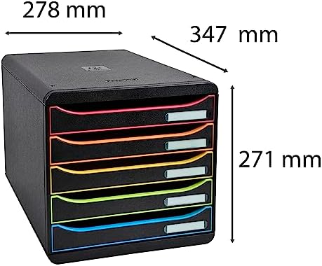 Exacompta Big Box - 5 Drawer Desktop Organizer - 100% Recycled Materials - Fits Letter and A4+ Size Paper - Black w/Multicolored Accents - Dimensions 13 5/8 x 11 x 10 5/8 - Made in Europe