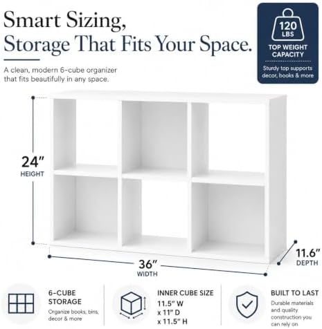 IULULU 6-Cube Storage Organizer Shelf, Freestanding Bookcase - White