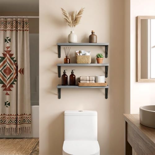 Fixwal Wall Floating Shelves for Home Decor (Grey, Set of 3, 16.5 Inch)