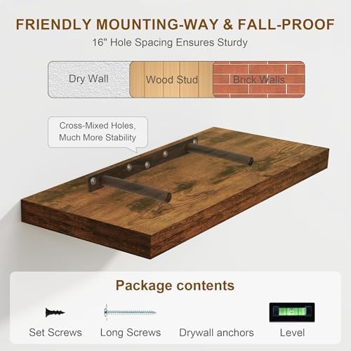 Fun Memories Floating Shelves 55 Inch Long, 8 Deep Floating Shelves for Wall, Large 55 x 8 Display Shelves for Living Ro