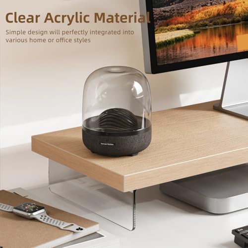 Monitor Stand Riser, 25x10 in Wood & Acrylic Computer Desk Organizer Shelf