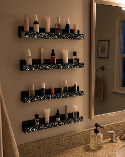 YMVV 6 Pack 15 Inch Nail Polish Wall Rack, Black Rhinestone Organizer