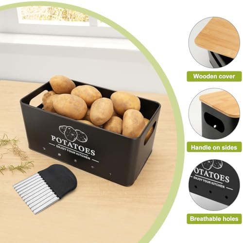 Kitchen Vegetable Storage Set of 3, Metal Onion Garlic Potato Storage Set, Kitchen Canisters Vegetable Keeper Containers