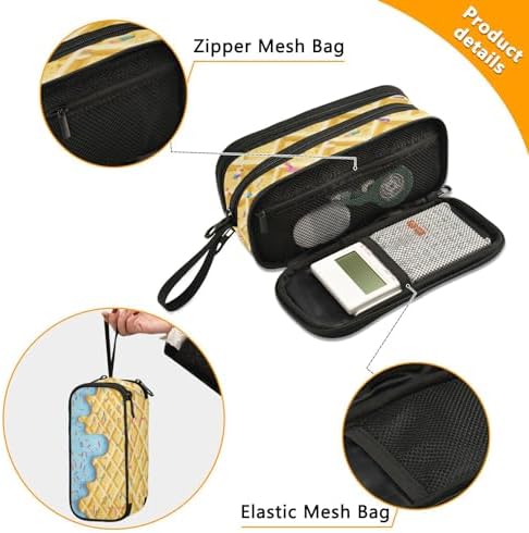 Wfrish Pencil Case Big Capacity for Girl Boy Ice Cream Cone Blue Glaze Student Pencil bag Pen Pouch Large Stationery 3 Compartments Zippers Organizer School College Office Teens Adults