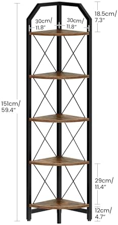 CHOEZON 59.4" Corner Shelf, 5-Tier Industrial Corner Bookshelf, Corner Storage Stand, Plant Stand Display Shelf, Bookcas