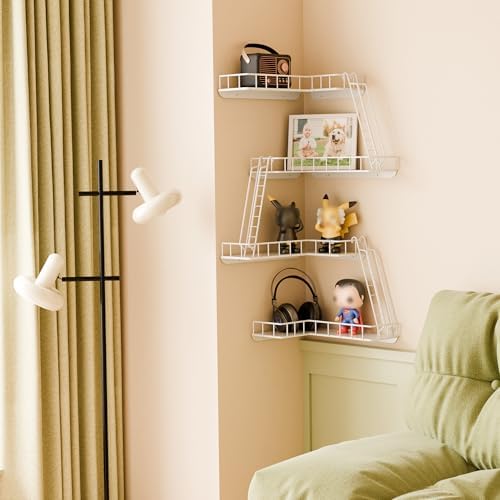 Fire Escape Wall Shelf - Modern City Style 4-Tier Corner Wall Shelves, Easy to Install Metal Ladder Shelf for Figures, N