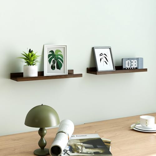 Walnut Floating Shelves for Wall Decor, 16 in Shelf with Lip, 2 Set