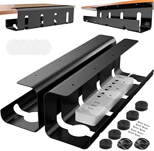 Under Desk Cable Management Tray, No Drill 2 x 15.7 in Steel Tray With Wire and Cord Organizer, 2Pack Black Cable Racewa