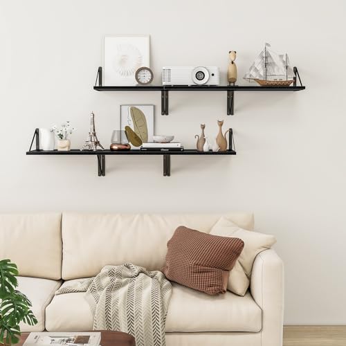 Heimlove 16W x 12D Deep Floating Shelves Set of 3 Black