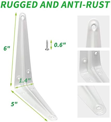 Shelf Brackets 6 Inch Heavy Duty White L Bracket for Shelves