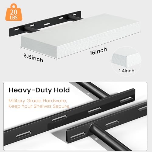 Fun Memories Floating Shelves for Wall 16 Inch, Set of 2 – Wall-Mounted Storage & Display Shelf with Invisible Bracket, 