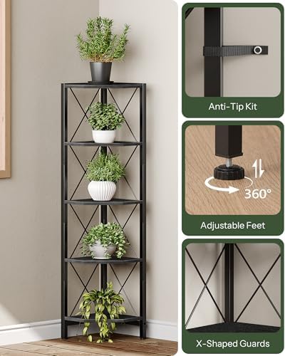 CHOEZON 5-Tier Corner Shelf, Corner Bookcase, 55.2" Tall Vertical Display Rack, Plant Stand, Open Storage Shelf, for Liv