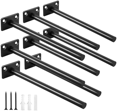 8 Pcs 8" Black Solid Steel Floating Shelf Bracket Blind Shelf Supports - Hidden Brackets for Floating Wood Shelves - Con