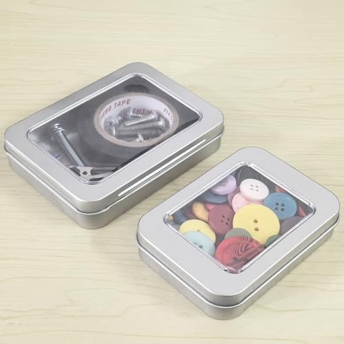 24 Pack Metal Storage Organizer Tins, Silver, Mixed Sizes