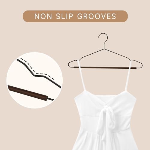 Wire Metal Hangers with Smooth Lotus Wood Pants Bar, Black, 36-Pack