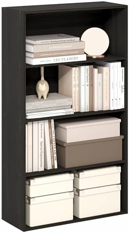 Furinno Jaya Book Shelf, 4-Tier Book Shelf, Bookcase with Open Shelving, Standing Bookshelf, 9.5 x 23.6 x 41.9, for Orga