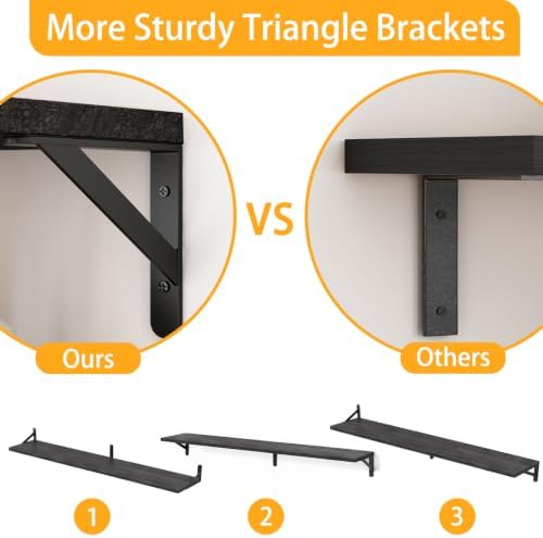 YGEOMER 47.2 in Floating Shelves for Wall Home Decor, Wood, Black, Set of 4