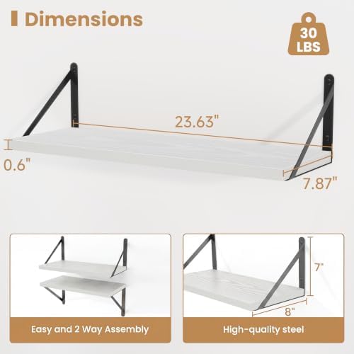 Heimlove Floating Book Shelves for Wall,23.6 Inches Wall Bookshelf Mounted Display&Storage Wood Shelves for Kitchen Bath