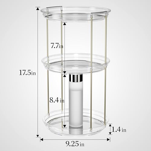 Delamu 3 Tier Rotating Makeup Organizer for Vanity, Bathroom Counter Organizer with Stackable Design, Spinning Skincare 