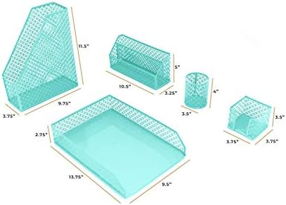 BLU MONACO Aqua - Teal 6 Piece Cute Desk Organizer Set - Desk Organizers and Accessories for Women - Cute Office Desk Accessories - Desktop Organization