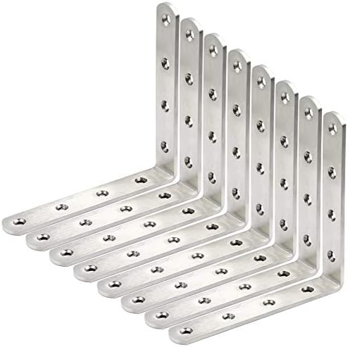 WEBI L Brackets Corner Bracket,90 Degree Stainless Steel Corner Brace- 8 Packs 4 mm Thick 6" X 6",Heavy Duty Shelf Brack