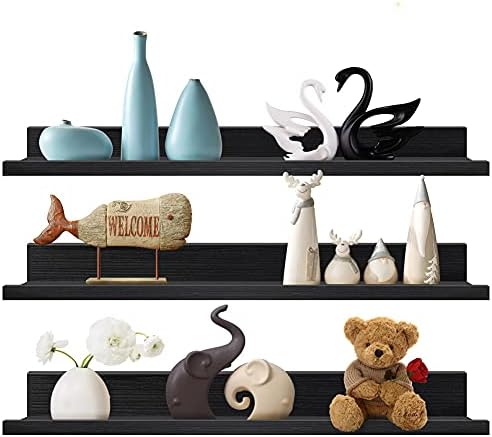 Lavezee 36 Inch Black Floating Wall Ledge Shelves Set of 3, Photo Picture Ledge Shelf with Lip for Office, Bedroom, Livi