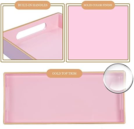 MAONAME Pink Vanity Tray Set of 2, Rectange Toilet Tank Trays with Handles