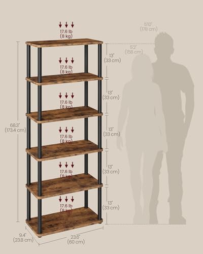 VASAGLE 6-Tier Shelf, Storage Shelves, Bookcase with Shelves, Living Room
