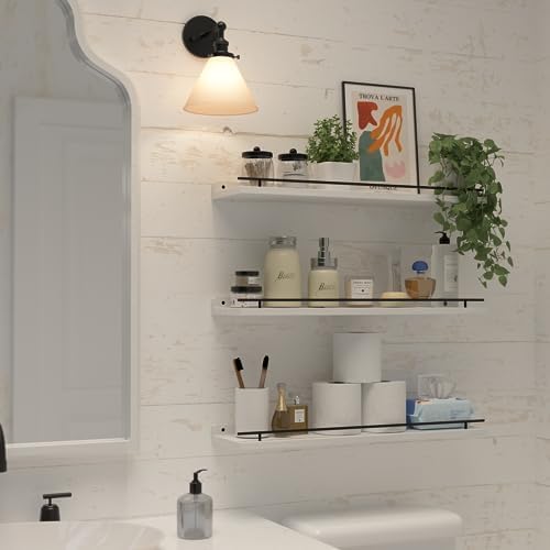 WOPITUES Floating Shelves 24 inch for Wall Decor Set of 3, Black and White