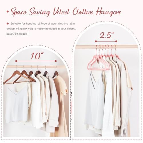 HOUSE DAY Pink Velvet Hangers 120 Pack, Non Slip Felt Hangers Heart-Shaped