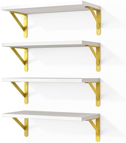 Fixwal Wall Floating Shelves for Home Decor (White, Set of 4, 16.5 Inch)