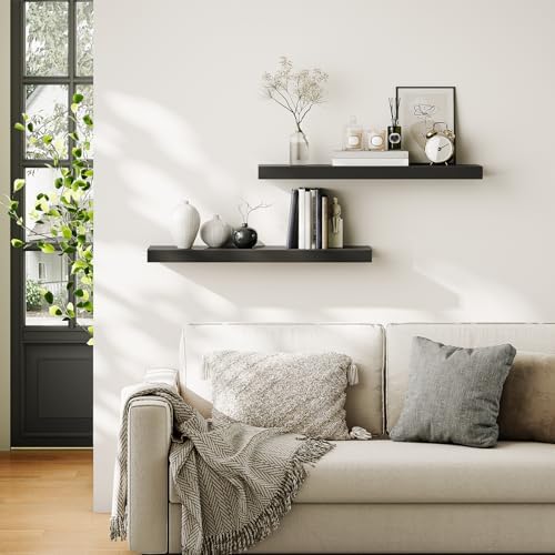 HOOBRO Floating Shelves for Wall, Wall Mounted Shelf Set of 2, 31.5" Hanging Shelf with Invisible Brackets, for Wall Dec