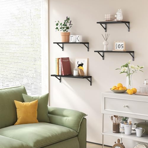 YGEOMER 4 Different Sizes Floating Shelves for Wall Home Decor, Black