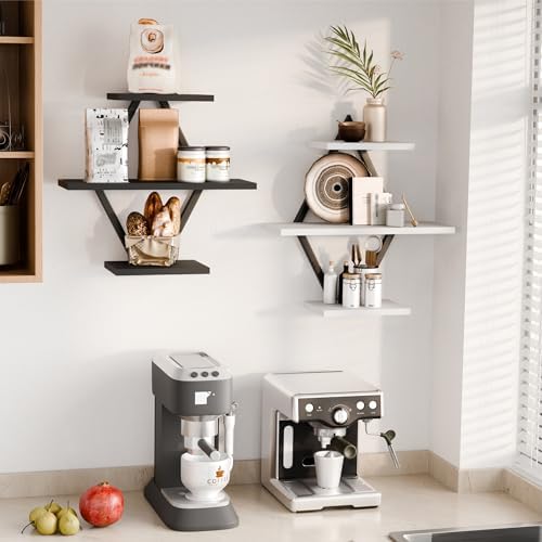 Floating Wall Shelves, Set of 2, Black & White