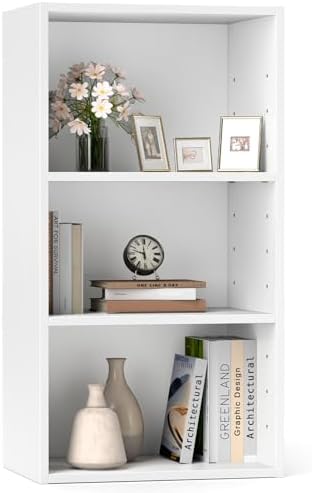 GOFLAME 3 Tier Small Open Bookshelf, Short Bookcase with 2 Adjustable Shelves, Multifunctional Storage Cabinet, Modern D