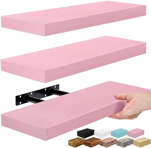 Sorbus 16 Inch Floating Shelves for Wall (3 Pack, Pink)