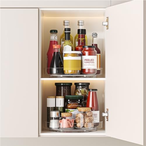 2 Pack 10 Inch Lazy Susan Turntable Organizer, Clear Rotating Spice Rack for Cabinet, Pantry, Kitchen Countertop and Fri
