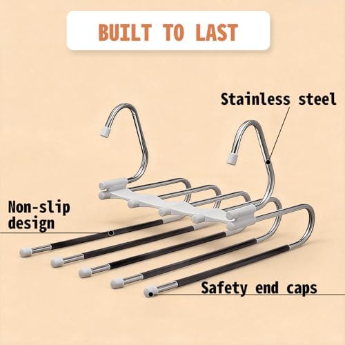Pants Hangers Space Saving 5 Tier - 2 Pack Closet Organizers and Storage Closet Organizer,Anti-Slip Design,Closet Organizers and Storage for Pants Jeans Skirts Scarf Legging