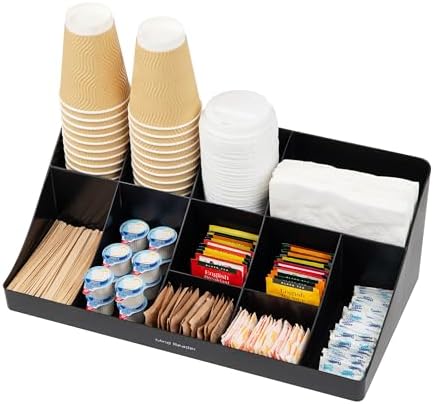 Mind Reader Cup and Condiment Station, Countertop Organizer, Coffee Bar, Kitchen, Stirrers, 17.875"L x 9.5"W x 6.625"H, 