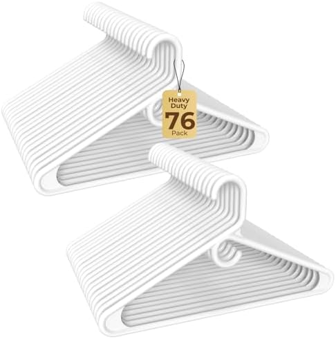 HOUSE DAY Heavy Duty Plastic Hangers 76 Pack - Thick White Clothes Hangers