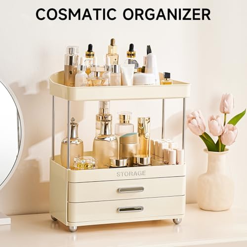 UFORU Bathroom Organizers and Storage | 2-Tier 2-Drawer Makeup Organizer Countertop, Easy to Install & Multi-Purpose - C