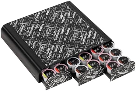 Mind Reader Single Serve Coffee Pod Organizer with 3 Drawers, 36 Pod Capacity, 12.25"L x 13.5"W x 2.5"H, Black Print
